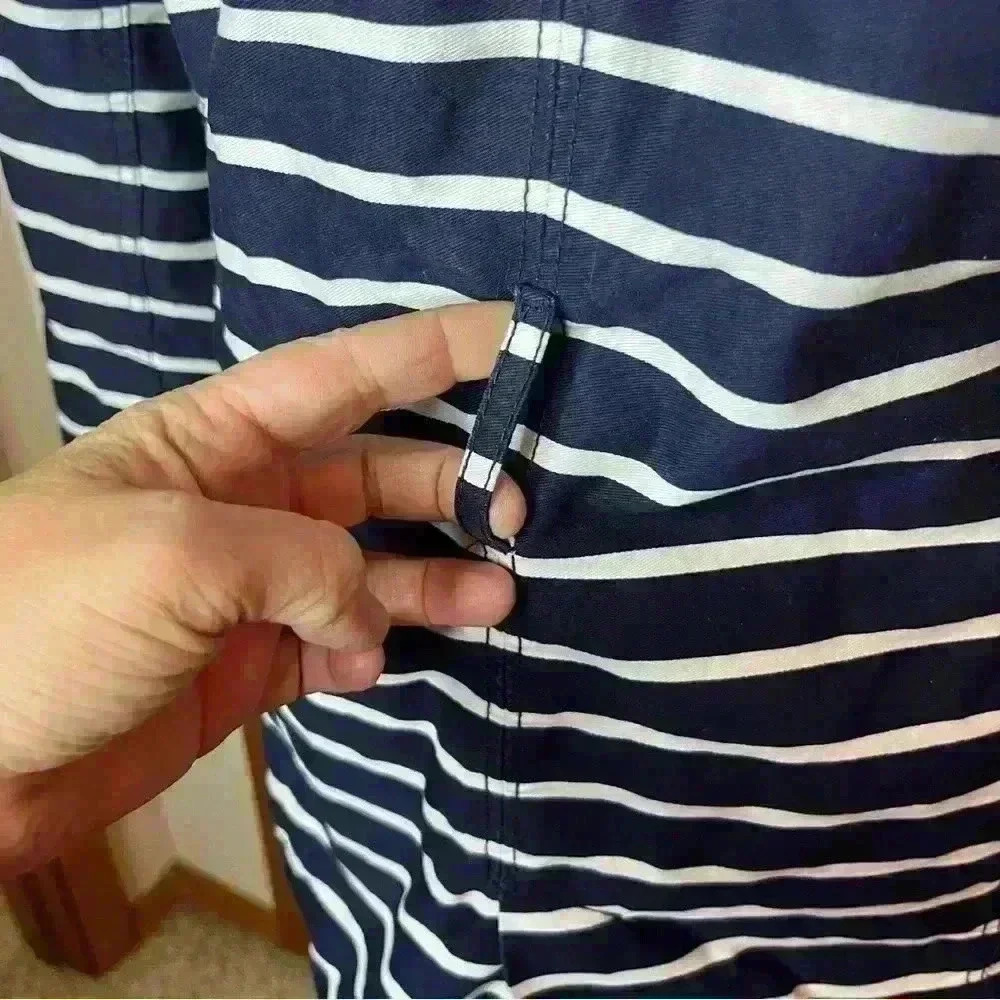 Gap Long Jacket Button Up Coat Women Medium Blue White Stripe Cotton Preppy - Picture 8 of 11